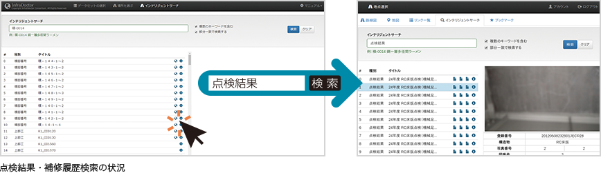点検結果・補修履歴検索の状況