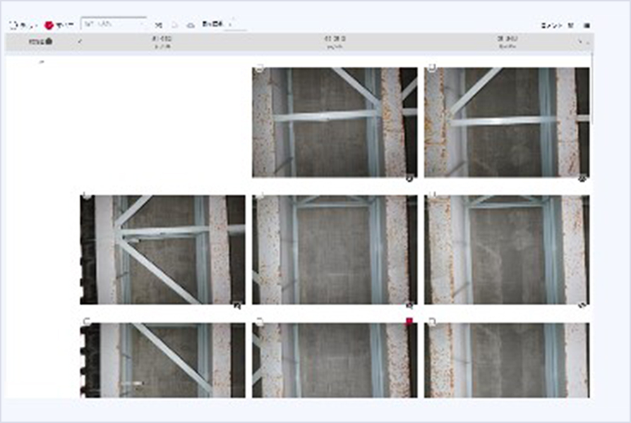 ドローンが撮影した点検写真のサムネイル一覧画面
