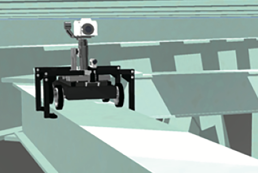 トラス橋の角形部材を走行する点検用ロボット